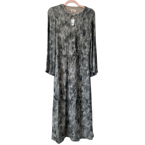 NKN Nekane Lurex Tie Dye Midi Dress Gray Taupe Long Sleeve Keyhole Small NWT - Picture 4 of 11